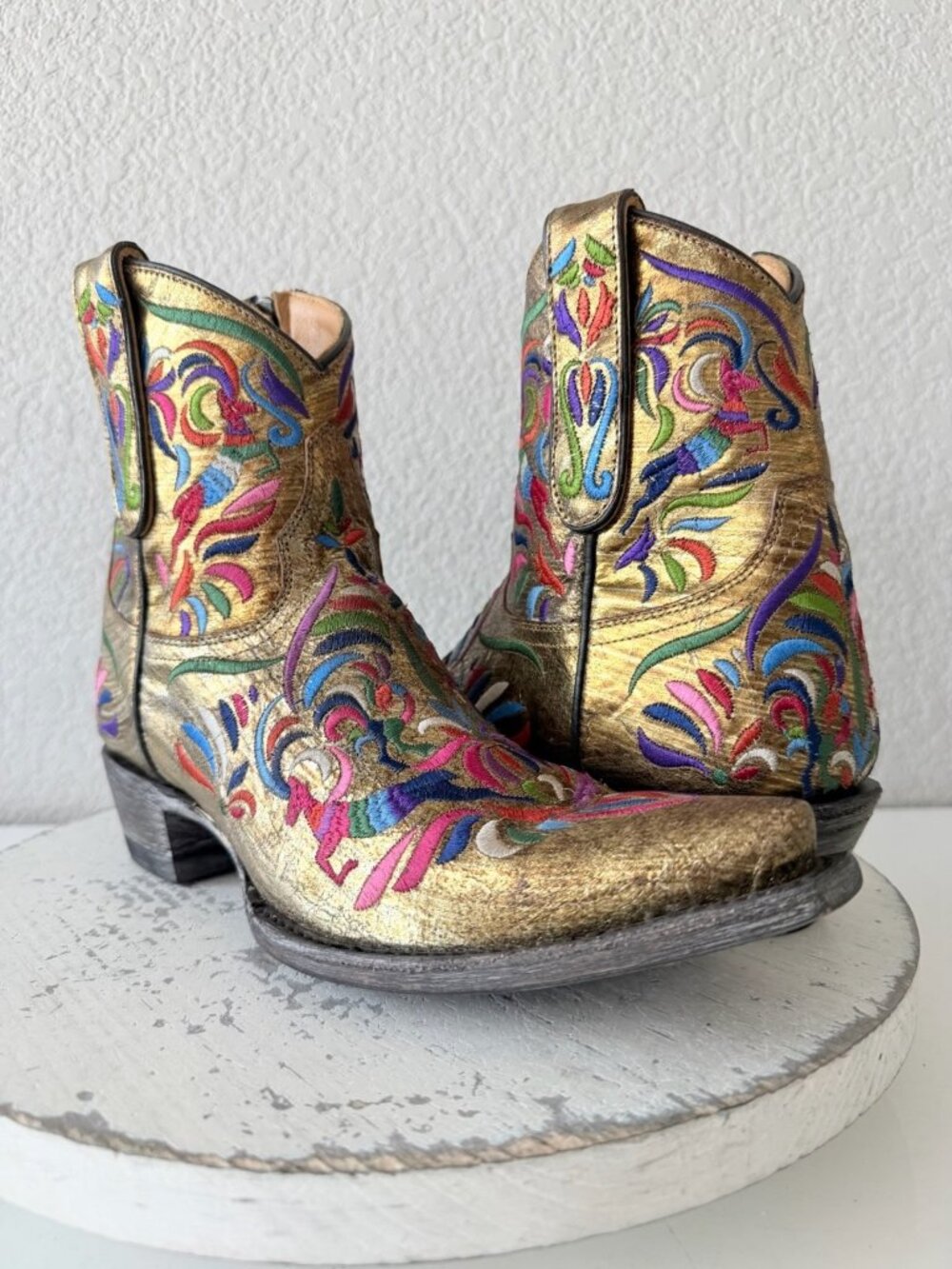 Old Gringo TAOS FIESTA Short Gold Boots Colorful Cowboy Womens 7.5 Snip Toe NEW